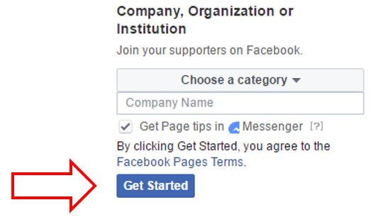 Get started button illustration in Facebook