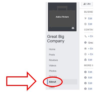 Where to click the About tab in Facebook